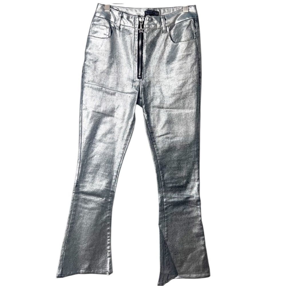 Dolls Kill Current Mood Shimmering Silver Waistband Pants XS